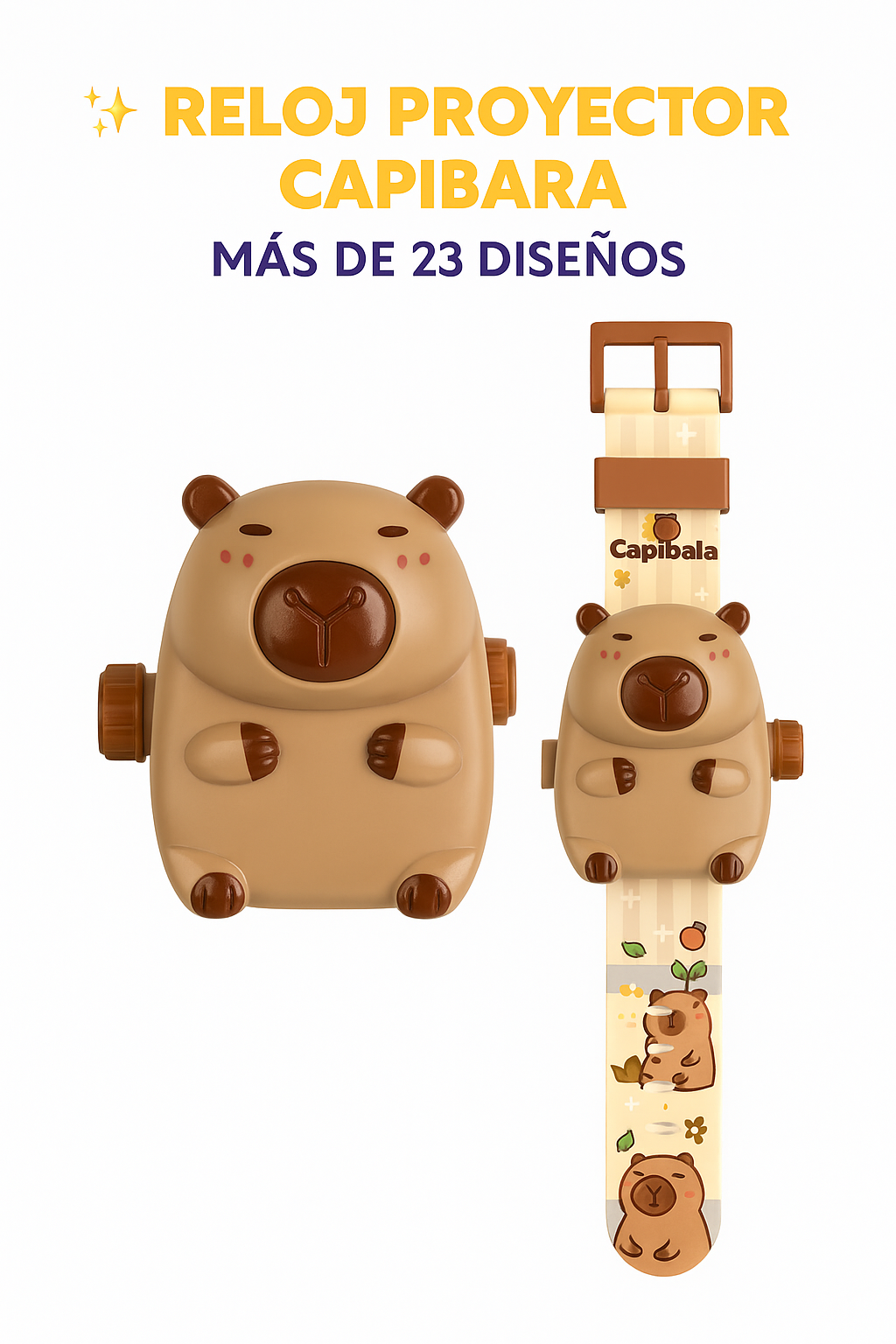 Pack 2 Relojes Proyector Capibara – Enseña la Hora con Magia y Luz