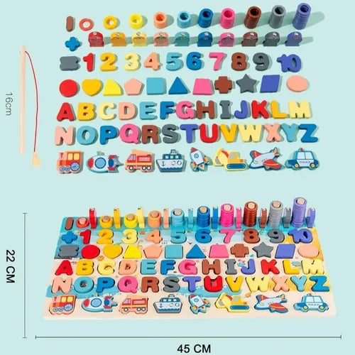 Juguete Montessori 7 en 1 de Madera – Pesca, Números, Ábaco y más