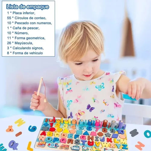 Juguete Montessori 7 en 1 de Madera – Pesca, Números, Ábaco y más