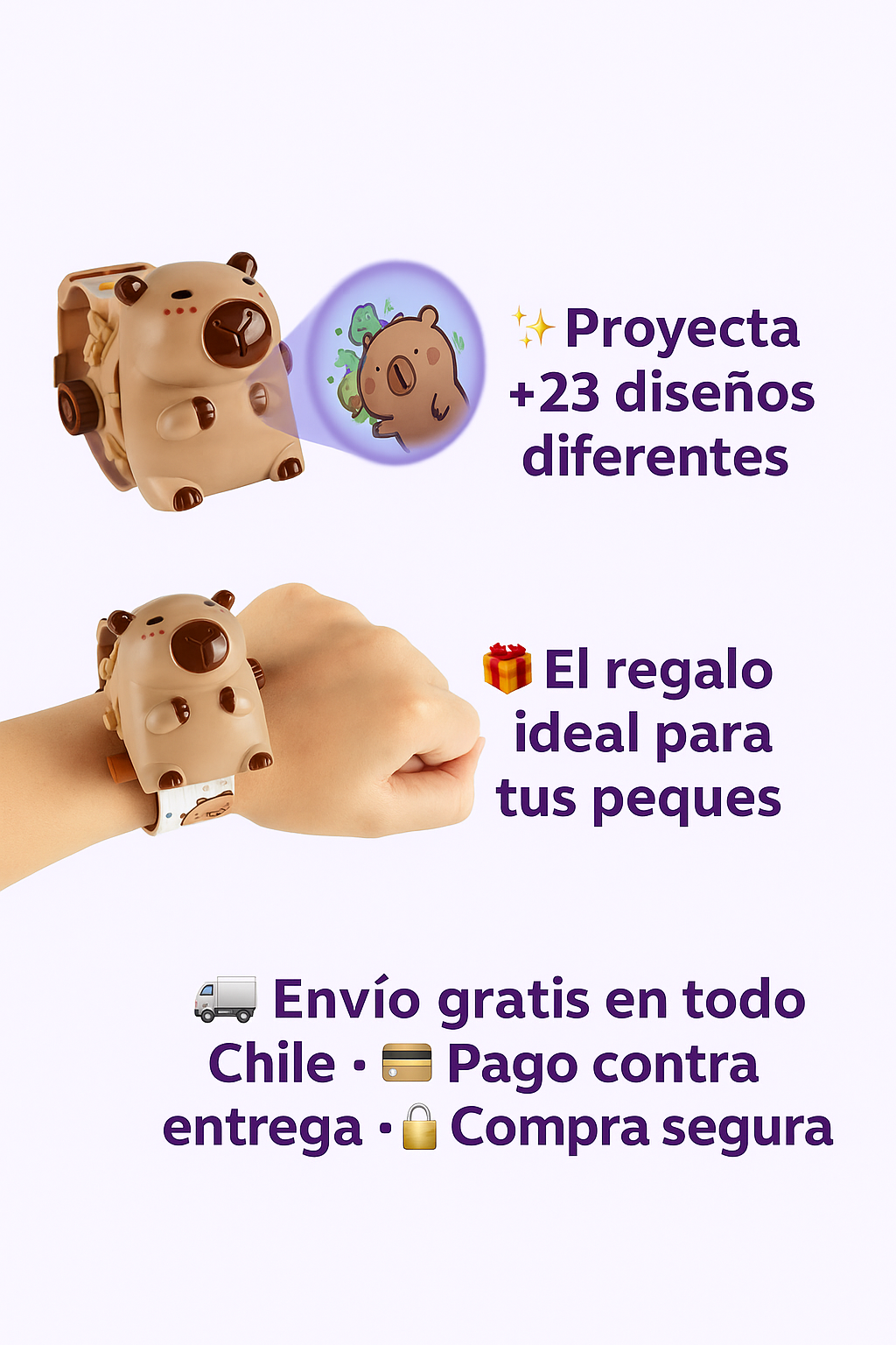 Pack 2 Relojes Proyector Capibara – Enseña la Hora con Magia y Luz